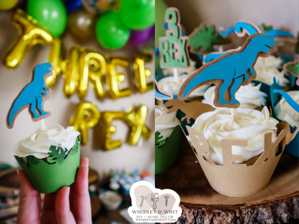 DIY Dollar Tree Dinosaur Party Ideas - how to make cardstock cupcake toppers